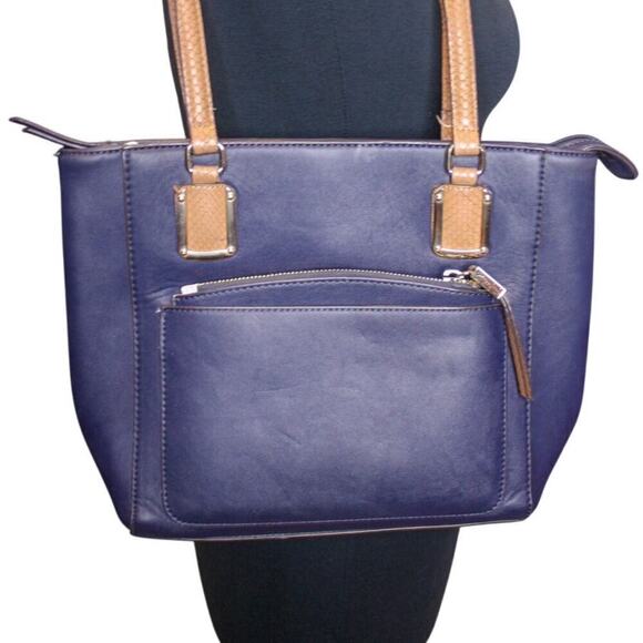 Nine West Shoulder Bag Purse Blue Brown Classic Vegan Minimalist - Picture 2 of 4